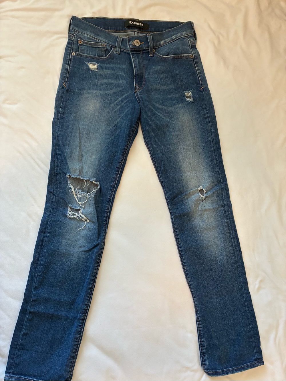 Express Women’s Distressed Skinny Jeans - Dark Blue Wash
